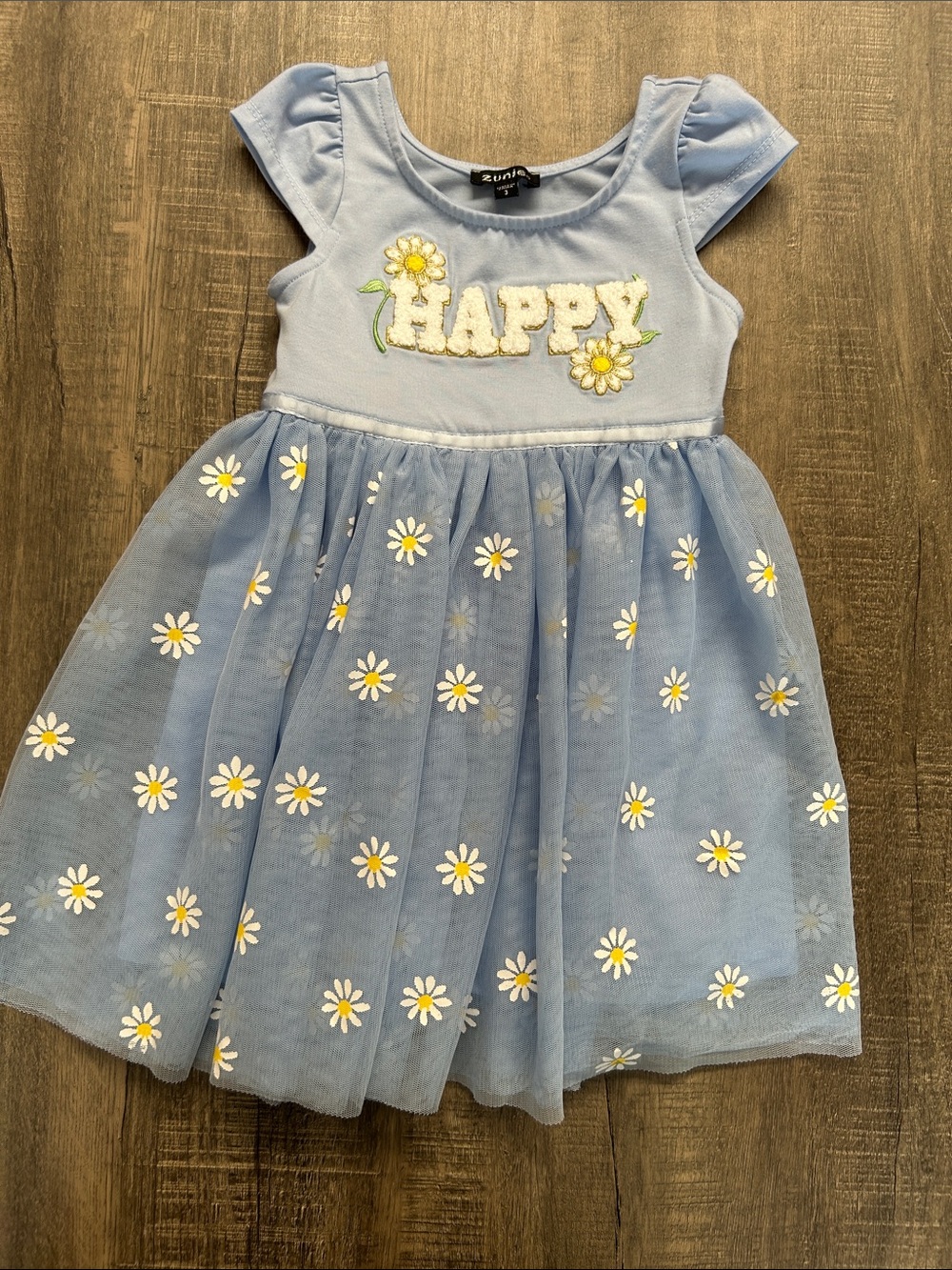 Zunie Light Blue Daisy 'Happy' Tulle Dress for Girls